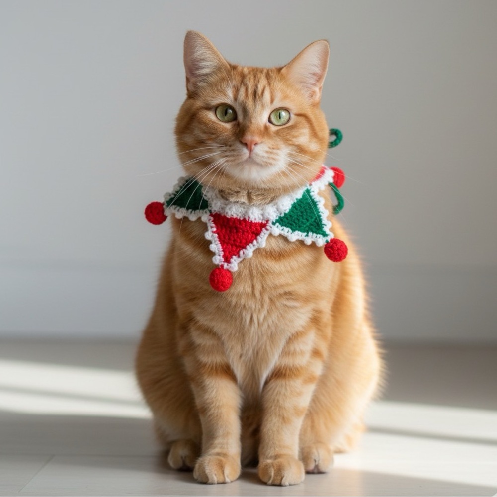 Handmade Crochet Christmas Cat/Small Dog Collar  Red and green Festive